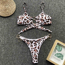 Load image into Gallery viewer, Leopard Metal Rings Brazilian Bikini
