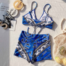 Load image into Gallery viewer, Blue Printed High Waist Bikini Set
