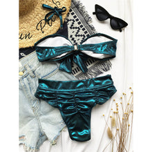 Load image into Gallery viewer, Metallic Shiny Bow High Waist Bikini
