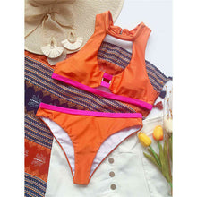 Load image into Gallery viewer, Splicing Cut Out High Neck Bikini
