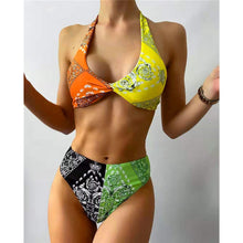 Load image into Gallery viewer, Halter Splicing Print Bikini
