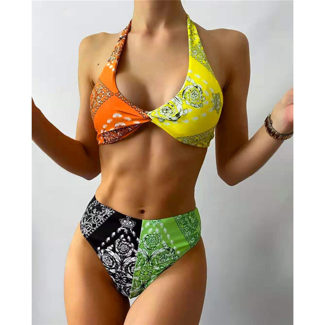 Halter Splicing Print Bikini