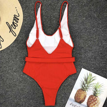 Load image into Gallery viewer, Ribbed High Cut Belted One Piece Swimsuit
