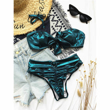 Load image into Gallery viewer, Metallic Shiny Bow High Waist Bikini
